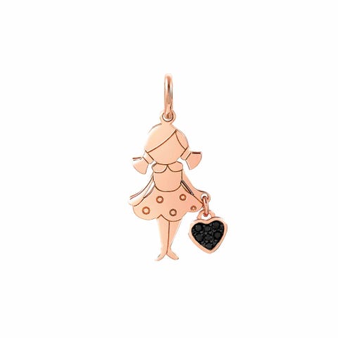 Girl Charm with Heart, 22K rose gold plated Charming Her charm with heart and Cubic Zirconia