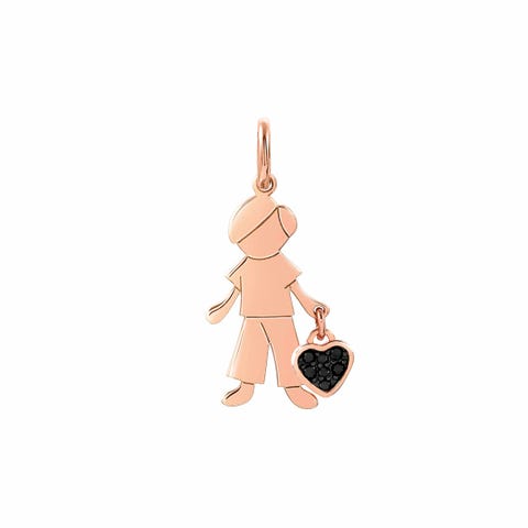 Breloque Petit Garçon avec Cœur en Or rose Breloque Charming Lui avec Cœur et Zircons