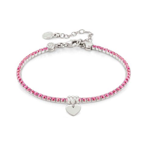 Chic&Charm bracelet, Heart, Pink CZ Sterling silver jewel with white rhodium treated finish