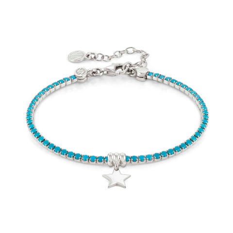 Chic&Charm bracelet, Star, Turquoise CZ Sterling silver jewel with white rhodium treated finish