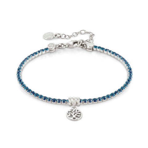Chic&Charm bracelet, Tree of Life, Blue CZ Sterling silver jewel with white rhodium treated finish