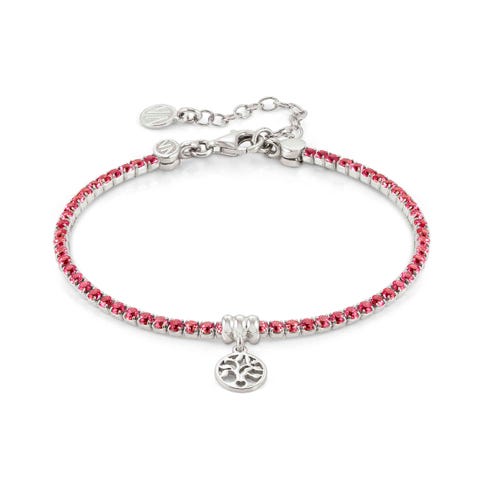 Chic&Charm bracelet, Tree of Life, Red CZ Sterling silver jewel with white rhodium treated finish