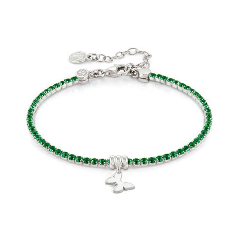 Chic&Charm bracelet, Butterfly, Green CZ Sterling silver jewel with white rhodium treated finish