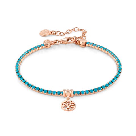 Chic&Charm bracelet, Tree of Life, Turquoise CZ Sterling silver jewel with  rose gold finish