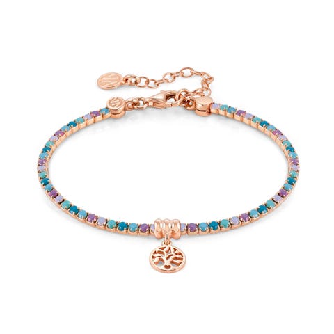 Chic&Charm bracelet, Tree of Life, coloured CZ Sterling silver jewel with  rose gold finish
