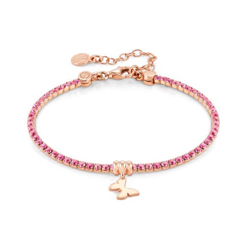 Chic&Charm bracelet, Butterfly and Pink CZ Sterling silver jewel with  rose gold finish