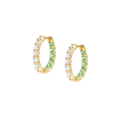 Boucles d’oreilles créoles  Chic&CHarm Joyful edition pierres vertes et blanches Boucles d’oreilles en argent 925 et zircones