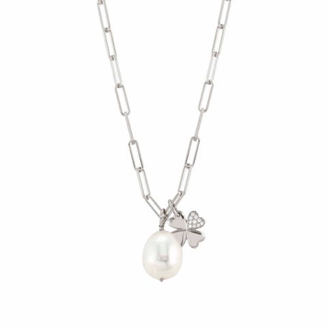 Collier White Dream avec Trèfle à quatre fuilles Collier en argent 925 avec perle