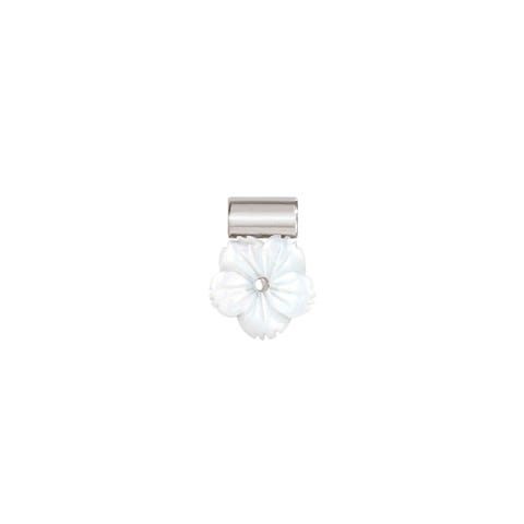 SeiMia Charm, White Mother of Pearl Flower Silver pendant with precious stone