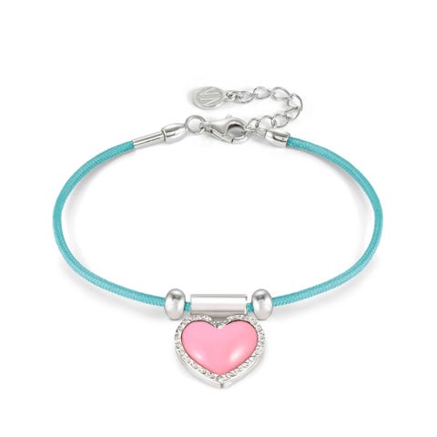 Bracelet SeiMia turquoise avec coeur fuchsia Bracelet composé avec symbole en émail coloré