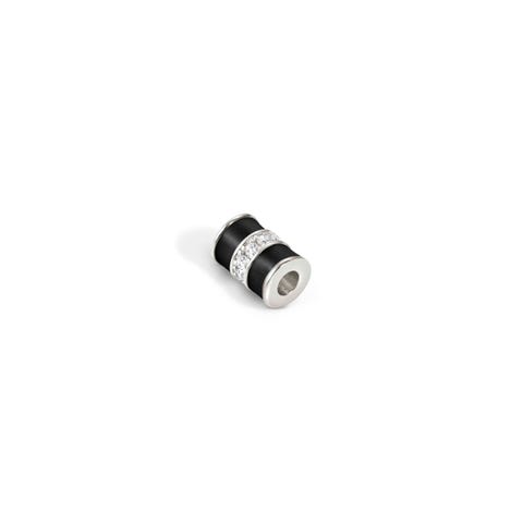 SeiMia spacer tube, Black enamel, White CZ Sterling silver decorative element with white Cubic Zirconia