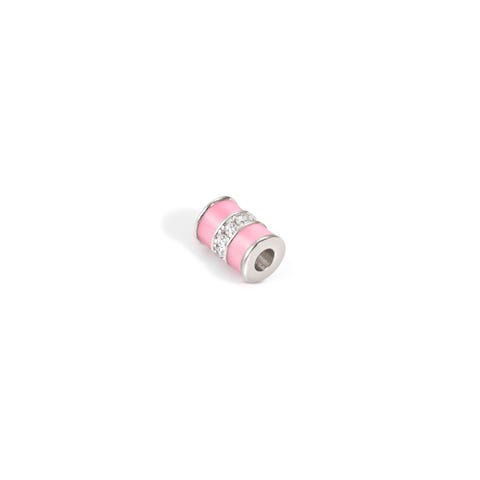 SeiMia spacer tube, Pink enamel, White CZ Sterling silver decorative element with white Cubic Zirconia