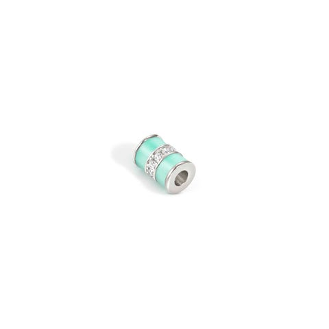 SeiMia spacer tube, Turquoise enamel, White CZ Sterling silver decorative element with white Cubic Zirconia