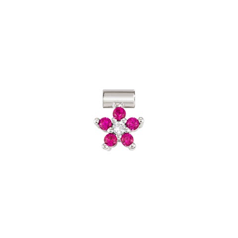SeiMia pendant, Red Flower, CZ Sterling silver decorative element with red and white Cubic Zirconia
