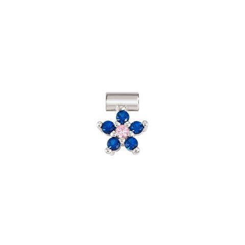 SeiMia pendant, Blue and Pink Flower, CZ Sterling silver decorative element with blue and pink Cubic Zirconia