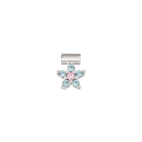 SeiMia pendant, Light Blue and Pink Flower, CZ Sterling silver decorative element with light blue and pink Cubic Zirconia