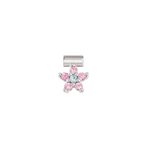 SeiMia pendant, Pink and Light Blue Flower, CZ Sterling silver decorative element with pink and light blue Cubic Zirconia