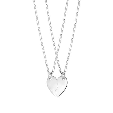 2 Collares Made For You con Corazón Dividido 2 Collares en plata de ley con colgante grabable