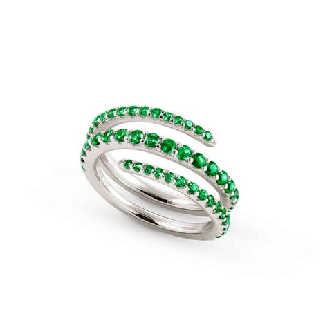 Lovelight ring, Green Spiral ring in sterling silver with stones