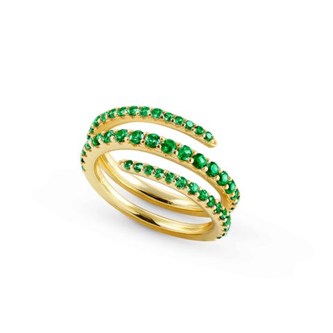 Lovelight ring, Green Spiral ring in sterling silver with stones