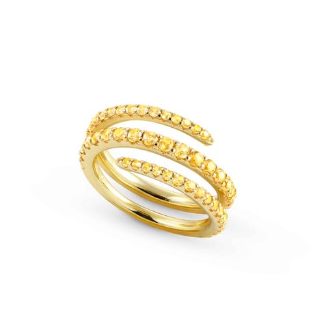 Lovelight ring, Yellow Sterling silver spiral ring with gemstones