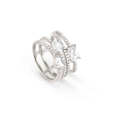 Anillo Colour Wave piedras bianche Anillo en Plata acabado en Rodio y Cubic Zirconia