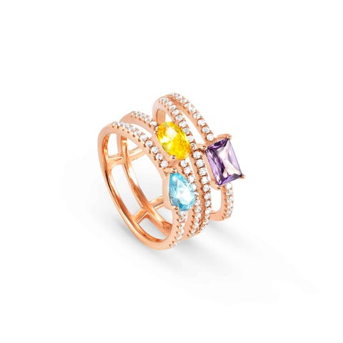 Colour Wave ring, coloured stones Sterling silver ring, rose gold finish