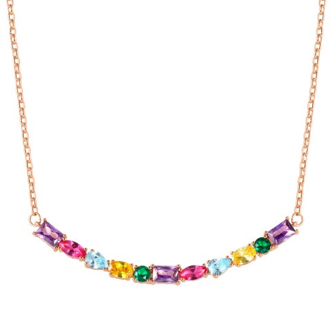 Colour Wave necklace, coloured stones Sterling silver necklace, rose gold finish