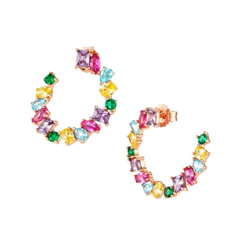 Colour Wave earrings, coloured stones Spiral earrings in sterling silver