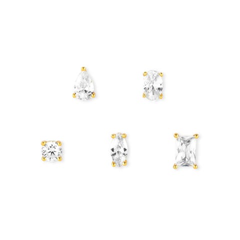 Set of 5 earrings, Colour Wave, Yellow Gold Earrings in sterling silver and Cubic Zirconia