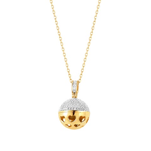 Yellow gold New Born necklace, Hearts Mum-to-be bell pendant with white stones and yellow gold finish