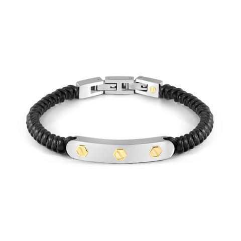 Bracciale Uomo Refined in pelle con Dadi  Bracciale con cinturino in pelle con dettagli in oro e acciaio