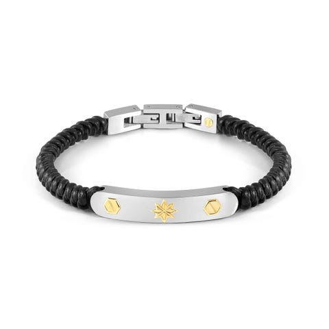 Uomo Refined bracelet, leather Wind Rose and Screws Leather bracelet with gold and stainless steel details