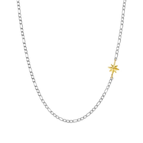Uomo Refined necklace with Wind Rose Stainless steel necklace with 18K yellow gold Wind Rose symbol