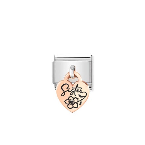 Link Composable Classic coeur pendentif sister Link en acier avec pendentif en or rose 375 soeur