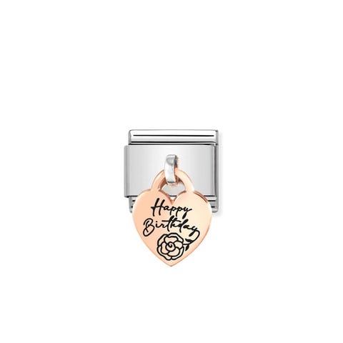 Composable Classic Link, pendant HAPPY BIRTHDAY Stainless steel Link with 9K rose gold pendant, HAPPY BIRTHDAY