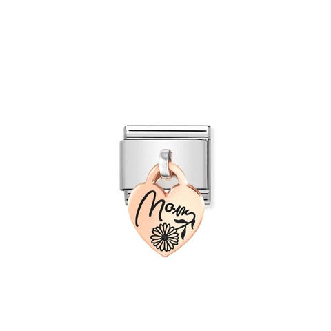 Composable Classic Link, Heart pendant MOM Link in stainless steel and rose gold pendant and MOM 