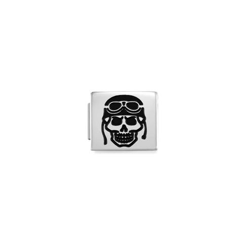 Composable GLAM Link with Biker Skull Hypoallergenic stainless steel Link with enamel