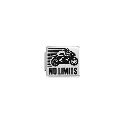 Composable GLAM Link with Motorbike NO LIMITS Stainless steel Link with English text