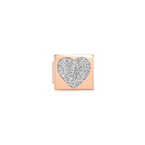 Link Composable GLAM Coeur Glitter pvd rose Link en acier avec symbole glitter argent