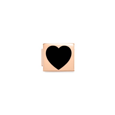 Link Composable GLAM Coeur Noir en émail Link avec finition en pvd rose