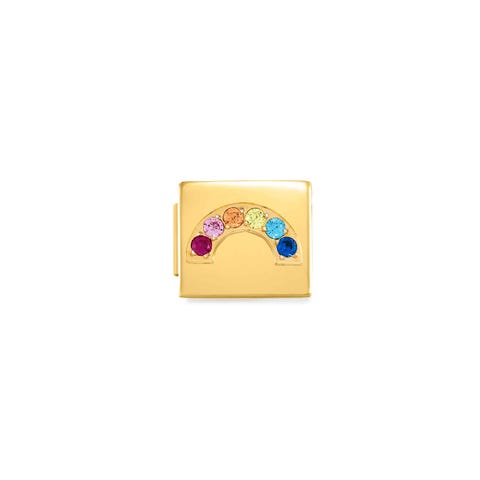 Link Composable GLAM Arcoíris colorato Link en Acero con pvd dorado y Cubic Zirconia