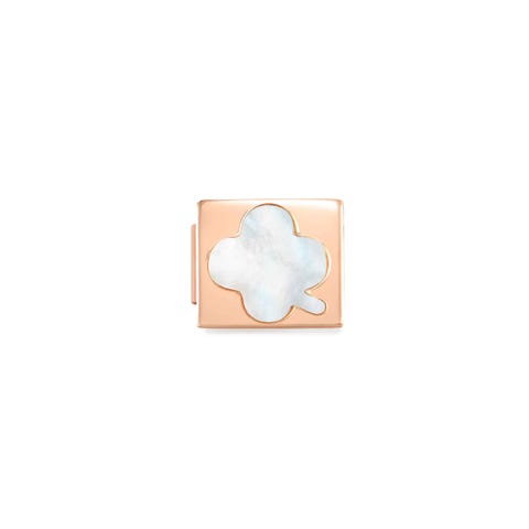 Link Composable GLAM Trèfle à 4 feuilles Nacre en pvd rose Link en acier avec symbole porte-bonheur