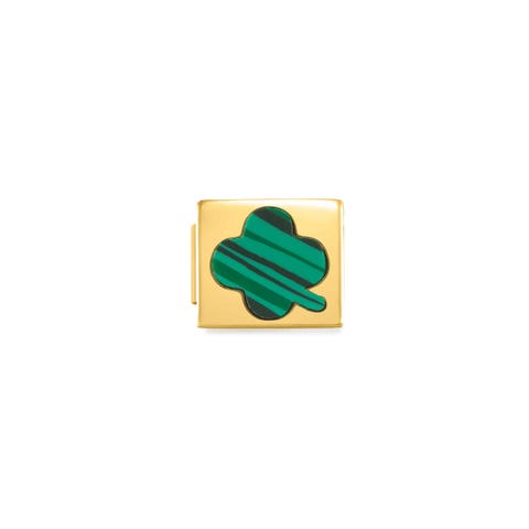 Composable Link GLAM Grünes Kleeblatt Link mit Glücksbringer Symbol in Edelstahl