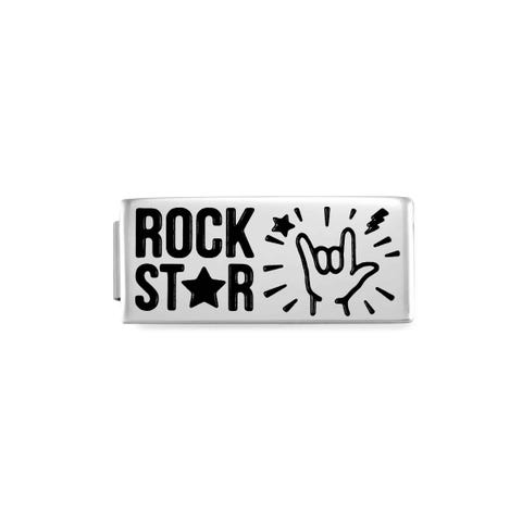 Composable Doppel Link GLAM RockStar Link mit Schrift in Edelstahl und schwarzer Emaille