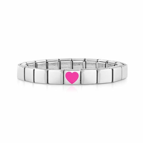 Composable GLAM bracelet, Fucsia Heart Bracelet in stainless steel and coloured enamel