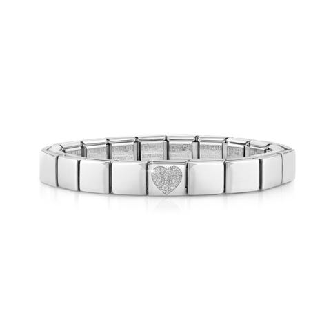 Bracelet Composable GLAM Cœur Glitter Bracelet en Acier, Email et Glitter Argent