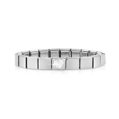 Bracelet Composable GLAM Cœur Nacre Bracelet en Acier avec Pierre Précieuse Blanche