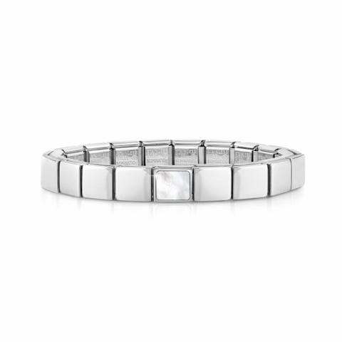 Composable GLAM bracelet, Square Mother of Pearl Stainless steel bracelet with geometric symbol