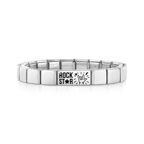 Bracelet Composable GLAM Rock Star Bracelet avec inscription en Acier et Email noir